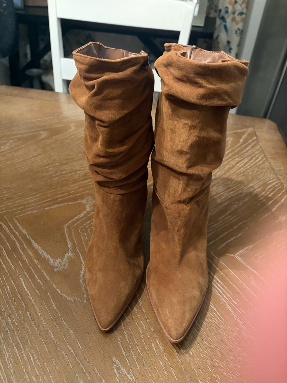 SCHUTZ Tan/Brown Suede Mid-Calf Slouch Heeled Boots (8.5 B)